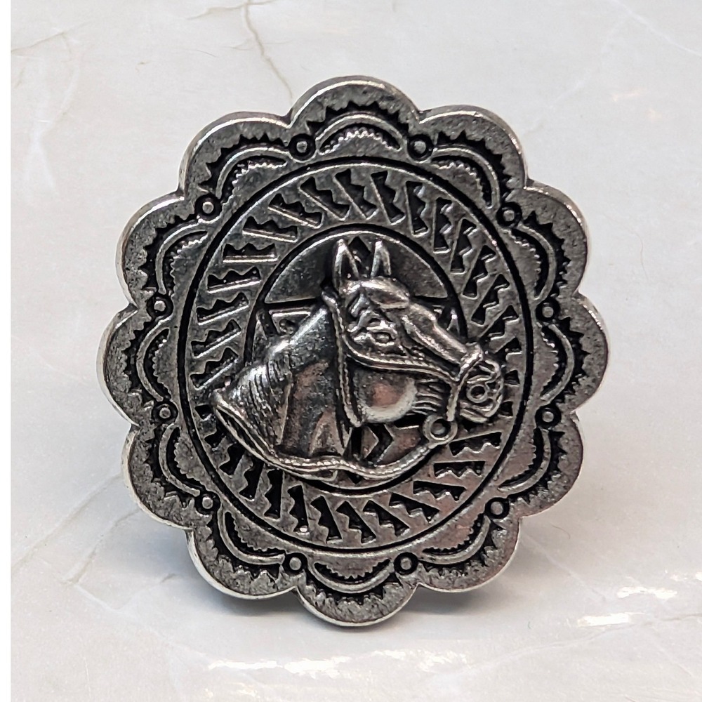 New Horse Head Concho Ring Adjustable SilverTone Western Cowgirl Equestrian Oval